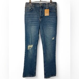 Reformation Jeans‎ Liza High Straight Leg Blue Jean Palermo Destroyed 31x28